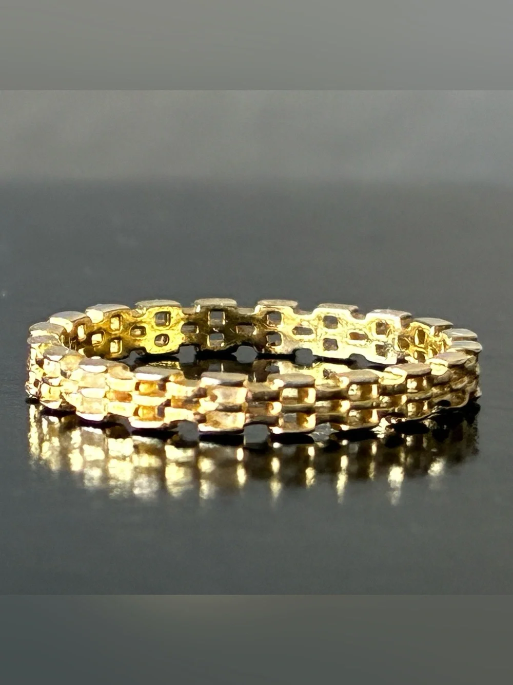 Sterling Silver 925 Gold Textured Link Band Ring Sz 8